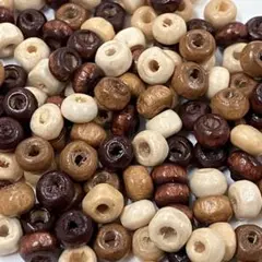 4mm/穴1.2mm ブラウン系ミックスカラーウッドビーズ 140個 木製