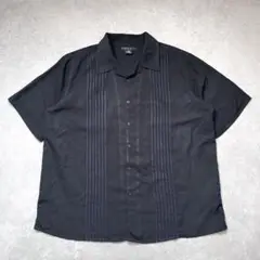 【美品】SYNRGY オープンカラーシャツ ストライプ ブラック XL