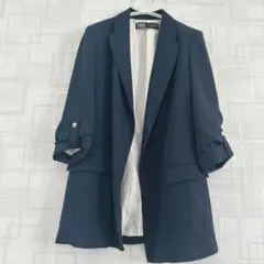 【美品】ZARA ロールアップ スリーブ ブレザー ネイビー