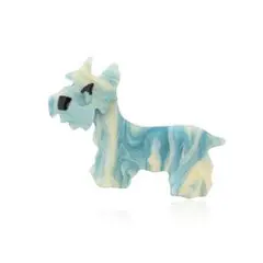 ピンズ ピン バッジ ブローチ アクリル (ラメ マーブル 水色 白 犬 いぬ)