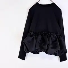＊デザインカットソー フリル 無地 きれいめ クルーネック ストレッチ 長袖