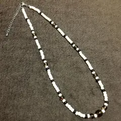 ビーズネックレス オフホワイト ブラウン メンズ レディース 40cm