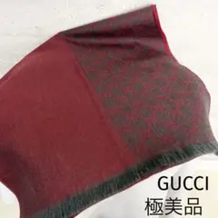GUCCI グッチ ストール シマ GG ウール 総柄 レッド グレー フリンジ