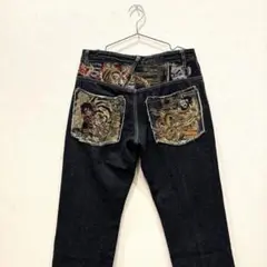 (美品)gumu 刺繍 和柄 デザイン Y2Kデニムジーンズ