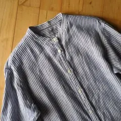 無印良品　バンドカラー　リネンワンピース