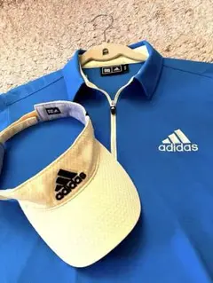 adidas 青 ジップアップシャツとサンバイザーセット