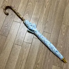 チェックリアンドストライプ ハンドメイド日傘 ケイティアン水色