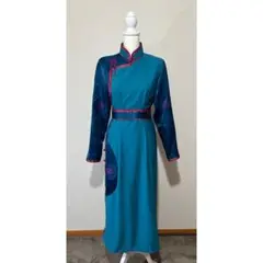美品☆モンゴル民族衣装 女性用デール 赤紫 裏地中綿