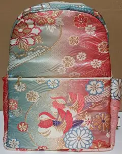 最終価格❤帯リメイクリュック❤オシドリとお花❤ピンク&水色