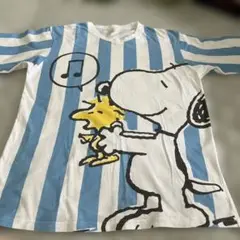 スヌーピー Tシャツ 半袖 青白ストライプ　Mサイズ