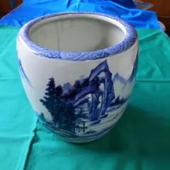 NO1 昭和レトロ 手あぶり火鉢 山水柄