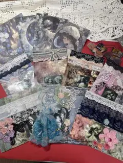 ★ジャンクジャーナル★コラージュ付きひら袋★コラージュ素材★キーホルダー