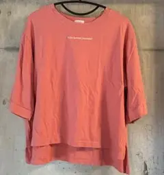 コーラルピンク コットン 五分袖 Tシャツ