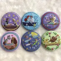 ディズニー刺繍缶バッジ 6種セット ラプンツェル リトルマーメイド ピーターパン