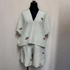 着物リメイク　蜂の巣模様 薄緑色 セットアップ　2点セット　練習作