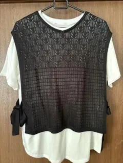 ikka ノースリーブ Tシャツ L ブラック/ホワイト