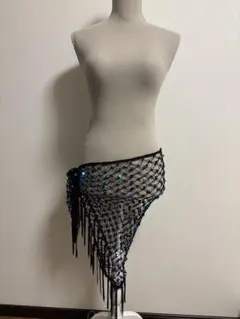 ベリーダンス用ヒップスカーフ(ブラックメッシュ　スパンコール)
