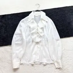 東京ブラウス【M相当】白 フリルブラウス 長袖 冠婚葬祭 お呼ばれ 春秋