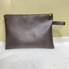 ハンドメイド　通帳入れ　お薬手帳入れ　コスメポーチ　フェイクレザー　茶 20cm
