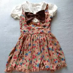 LIZ LISA 花柄ミニワンピース 半袖 ブラウンリボン