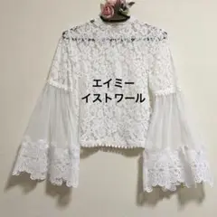 エイミーイストワール!ホワイト 総レース チュール 刺繍 フレアお袖 ブラウス