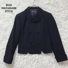 コージワタナベ スタイル ジャケット ネイビー ダブルブレスト 丸襟 ウール