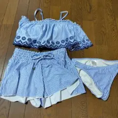 青と白のストライプ水着セット 7Sサイズ