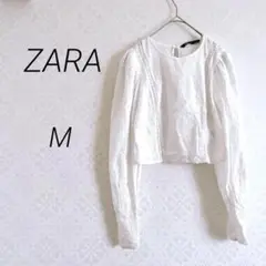 【1462】ZARA ザラ　レース長袖シャツ カットソー　M 白　爽やか　春夏