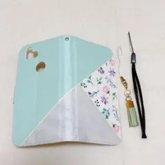 手帳型スマホケース ミントグリーン シルバー　Arrows RXケース