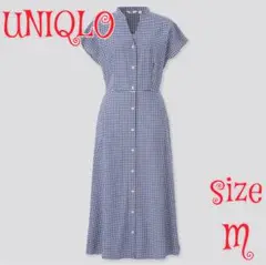 UNIQLO レーヨンローンフレアワンピース　ネイビー　M　ユニクロ　半袖