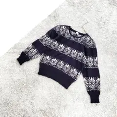 B1226W■ブランシュ/アンティーク柄/ネイビーノルディック/長袖/ニット