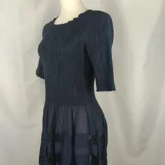 HIROKO KOSHINO　プリーツ　ワンピース　38　ネイビー　B3509