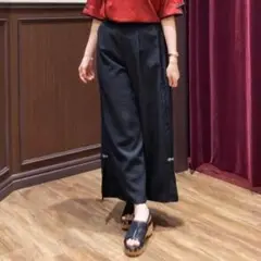axes femme チャイナ釦スリットパンツ 黒