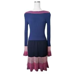 美品 PINKO ピンコ リブニットワンピース ネイビー ピンク ブラック S