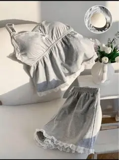 グレー　パット付き　ルームウェアセット　かわいい
