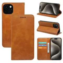 iPhone15 ケース 手帳型 ライトブラウン フォローで100円引き