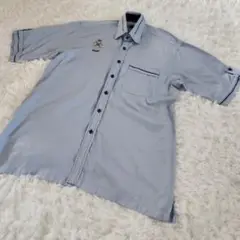 大きい サイズ ヴィンテージ シャツ 刺繍 90s ブルー 水色 メンズ 半袖