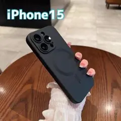 iPhone15 ケース シリコン 黒 ブラック MagSafe レンズ保護
