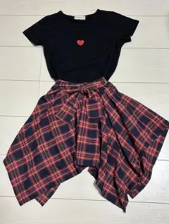 チェックスカート&Tシャツセット