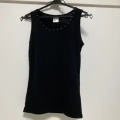 黒のビーズ付きノースリーブタンクトップ 160