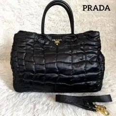 美品✨プラダ キルティング 2way トートバッグ ナイロン 黒 レザー A4