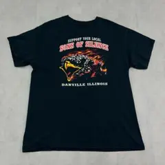 イーグル　ファイヤーパターン　バイカー　トップス　半袖Tシャツ　古着　ブラック黒