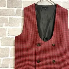 ヴィンテージ　メンズベスト　ダブルボタン　千鳥　レッド系　L 古着