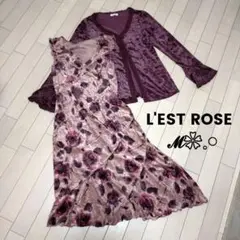 L’est Rose 2点セット・花柄 ノースリーブワンピース&長袖カーデ