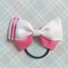 【大サイズ】ソフトバンクホークス☆リボンヘアゴム☆タカガールユニ★白✕ピンク