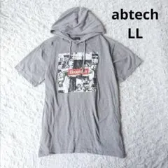 【abtech】半袖パーカー　フード付きグレーTシャツ プリントTシャツ LL