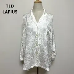 TED LAPIUS 花柄 長袖シャツ M ホワイト 光沢感 ゆったり