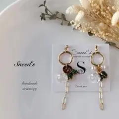 ▪ゴールドフープ×鈴丸＆ガラスビーズ×メタル＆パール×チェーンピアス／イヤリング