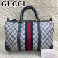 ✨美品✨ GUCCI ボストンバッグ GG柄 シェリーライン ネイビー PVC