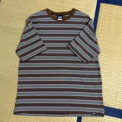 props store ボーダーロンティー（日本製）brown UNUSED＞ボーダーロングスリーブ Tシャツ/PINK BROWN